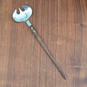 Vintage Stainless Steel Salad Fork Teak Wood Handle Japan Danish Modern MCM 60s